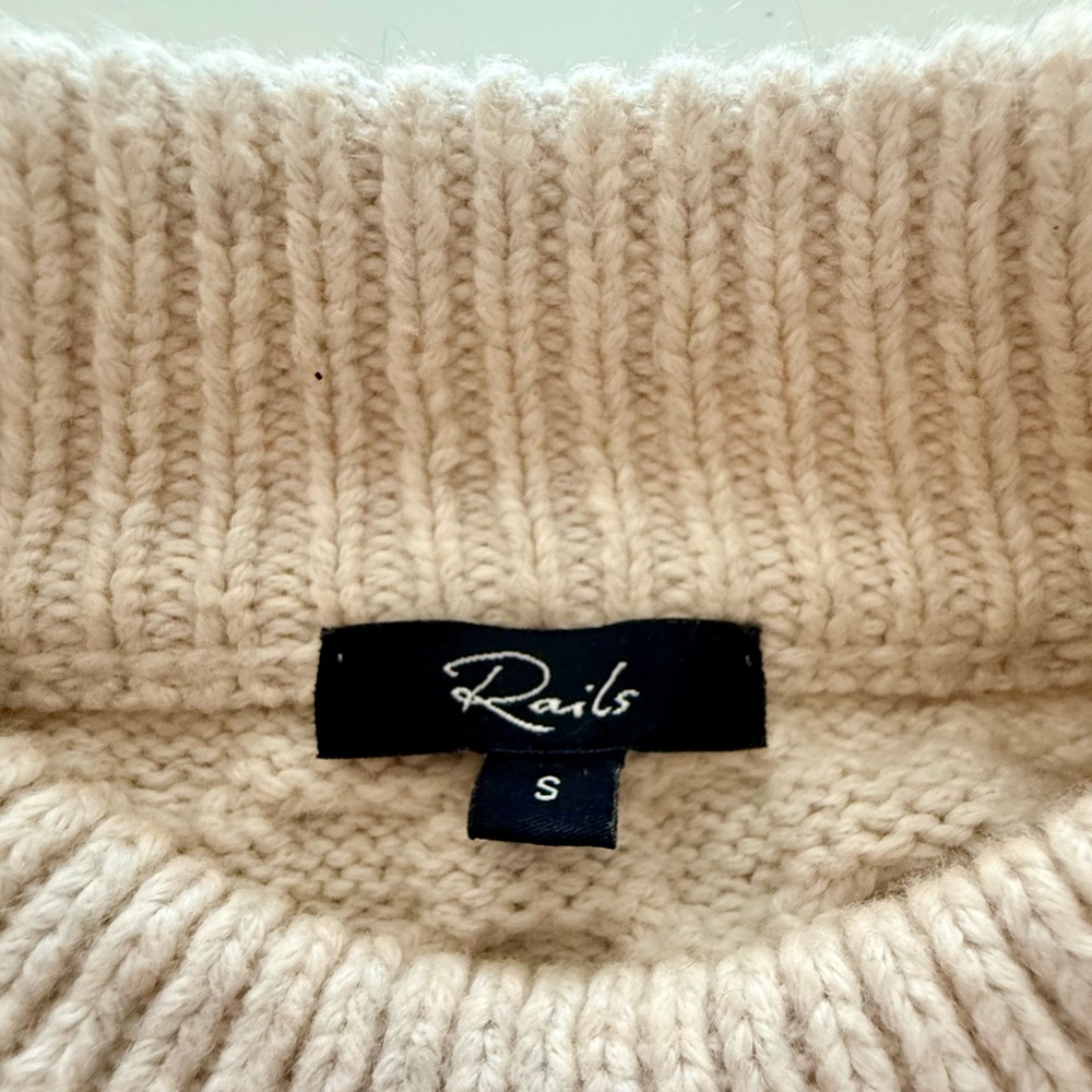 Rails Cream Cable Knit Sweater Burgundy Diamond Stitch Puff Sleeve Knit Top S - Picture 8 of 11
